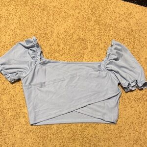 SHEIN Light Blue Ruffled Crop Top